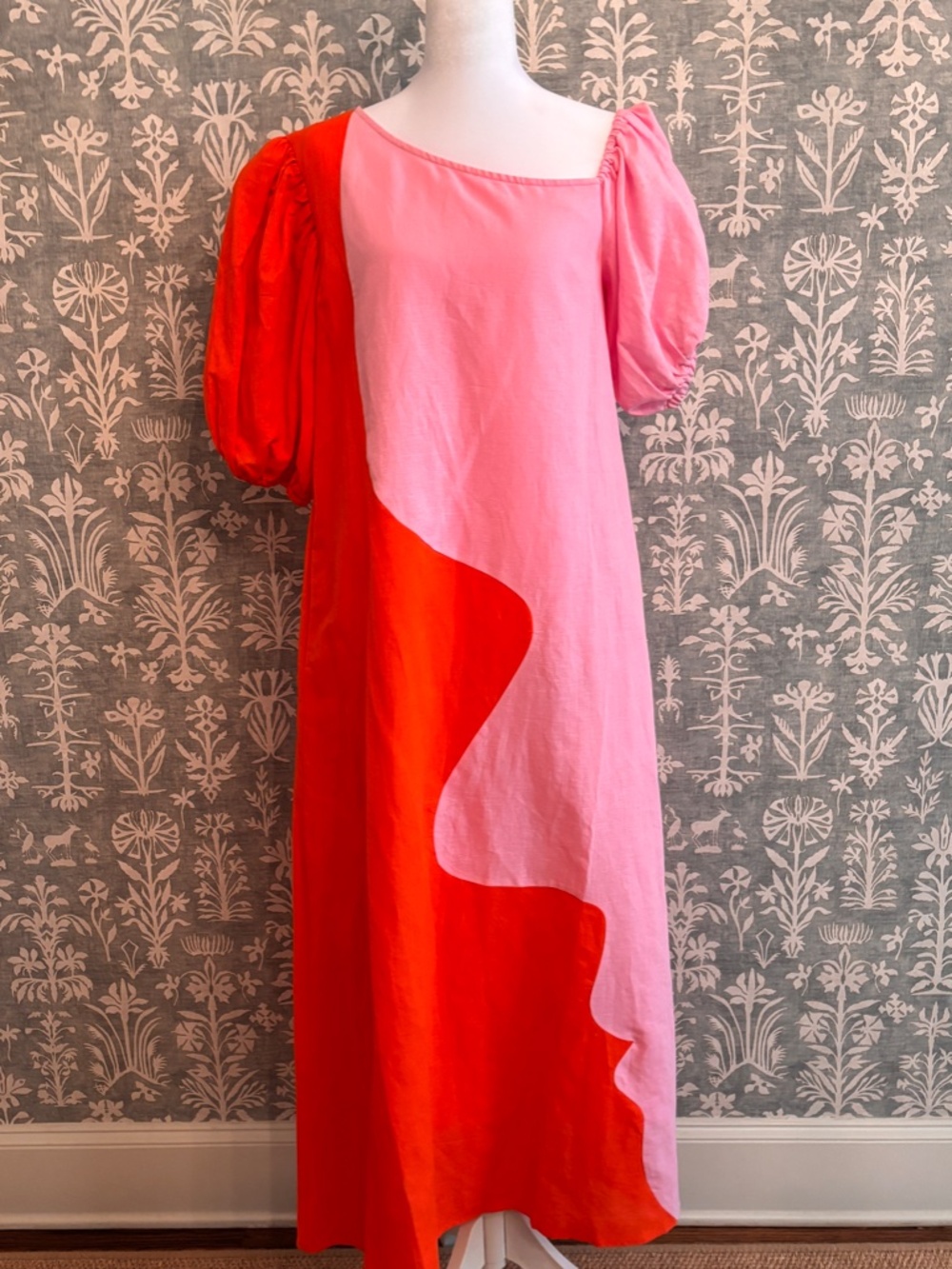 CROSBY by Mollie Burch Lovett Colorblock Asymmetrical Neckline Puff Sleeve XS